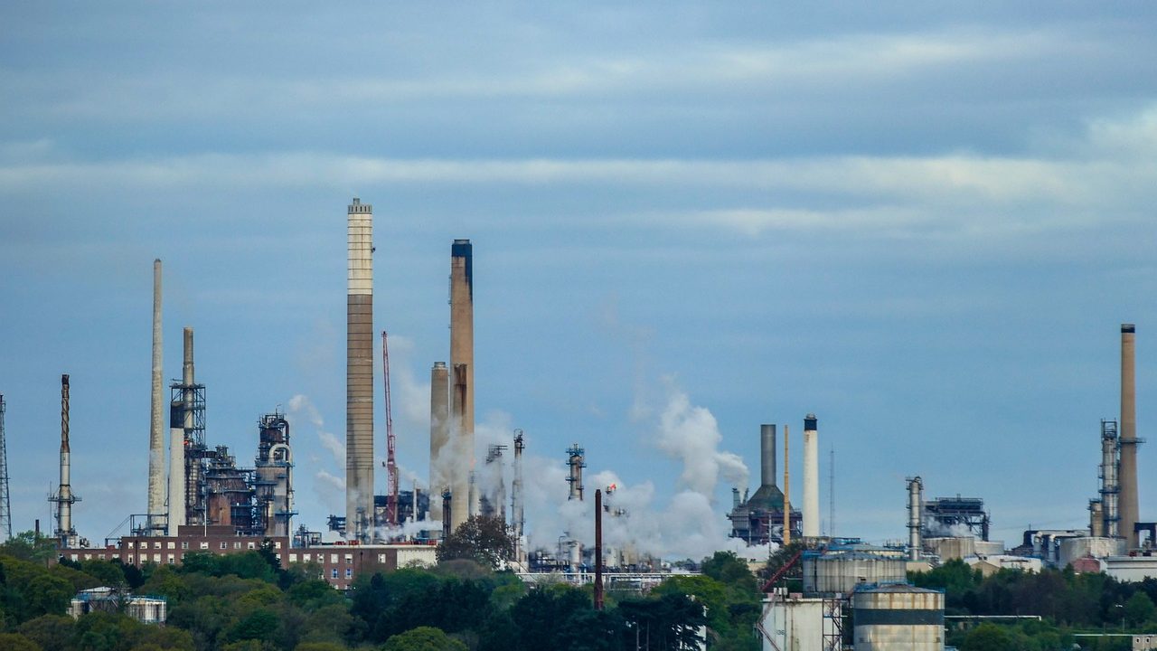 An oil refinery at industrial scale